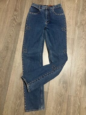 Classic Straight-Leg Studded Jeans - Dark Blue